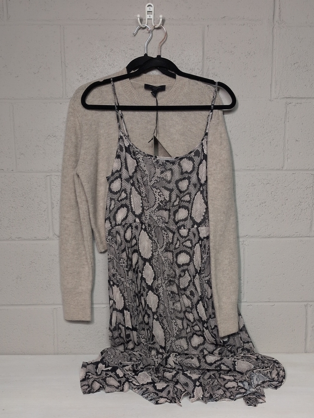 NWT AllSaints Donatella Dress Large Snake Print Midi Sweater Dress Quiet Luxury - Picture 5 of 16